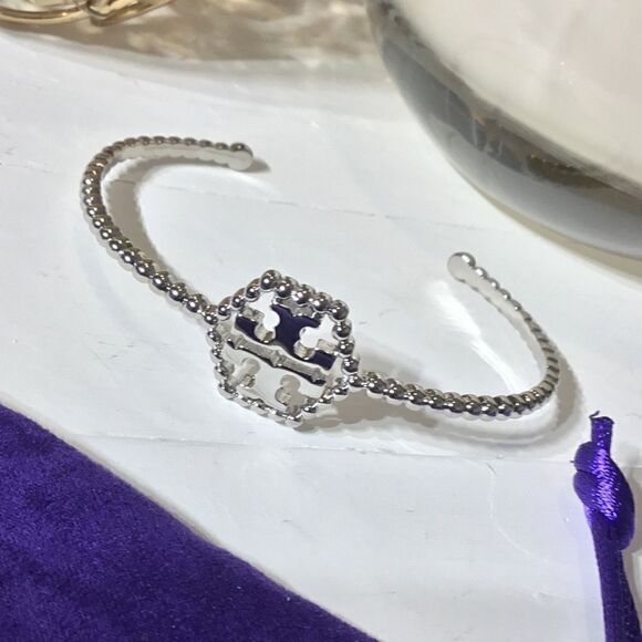 TORY BURCH HEXAGON SILVER OPEN BRACELET - Picture 1 of 7